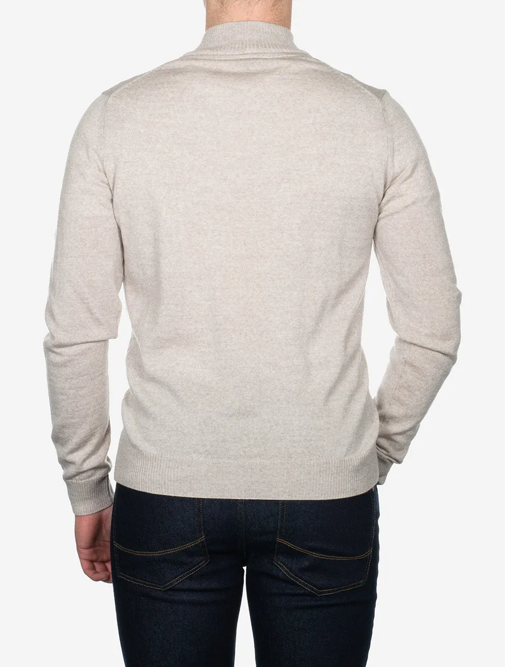 Beige Half Zip Merino Wool Jumper