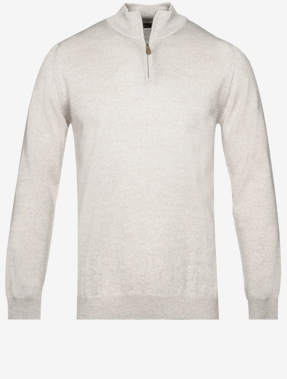 Beige Half Zip Merino Wool Jumper