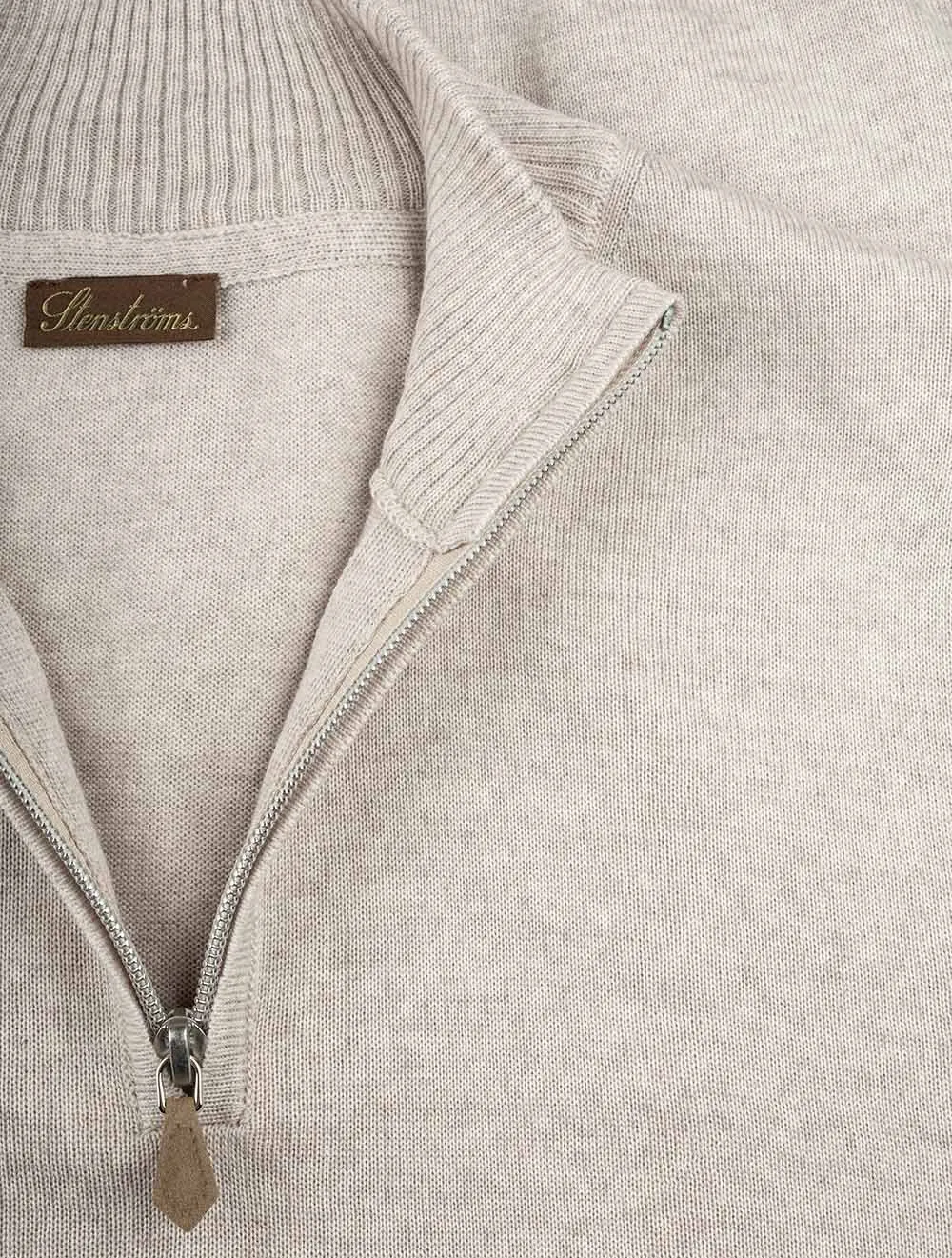 Beige Half Zip Merino Wool Jumper