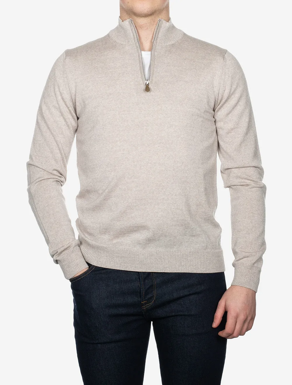Beige Half Zip Merino Wool Jumper